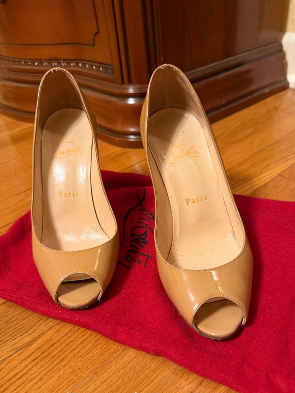 Christian Louboutin Nude Patent Peep-Toe Pumps 100mm